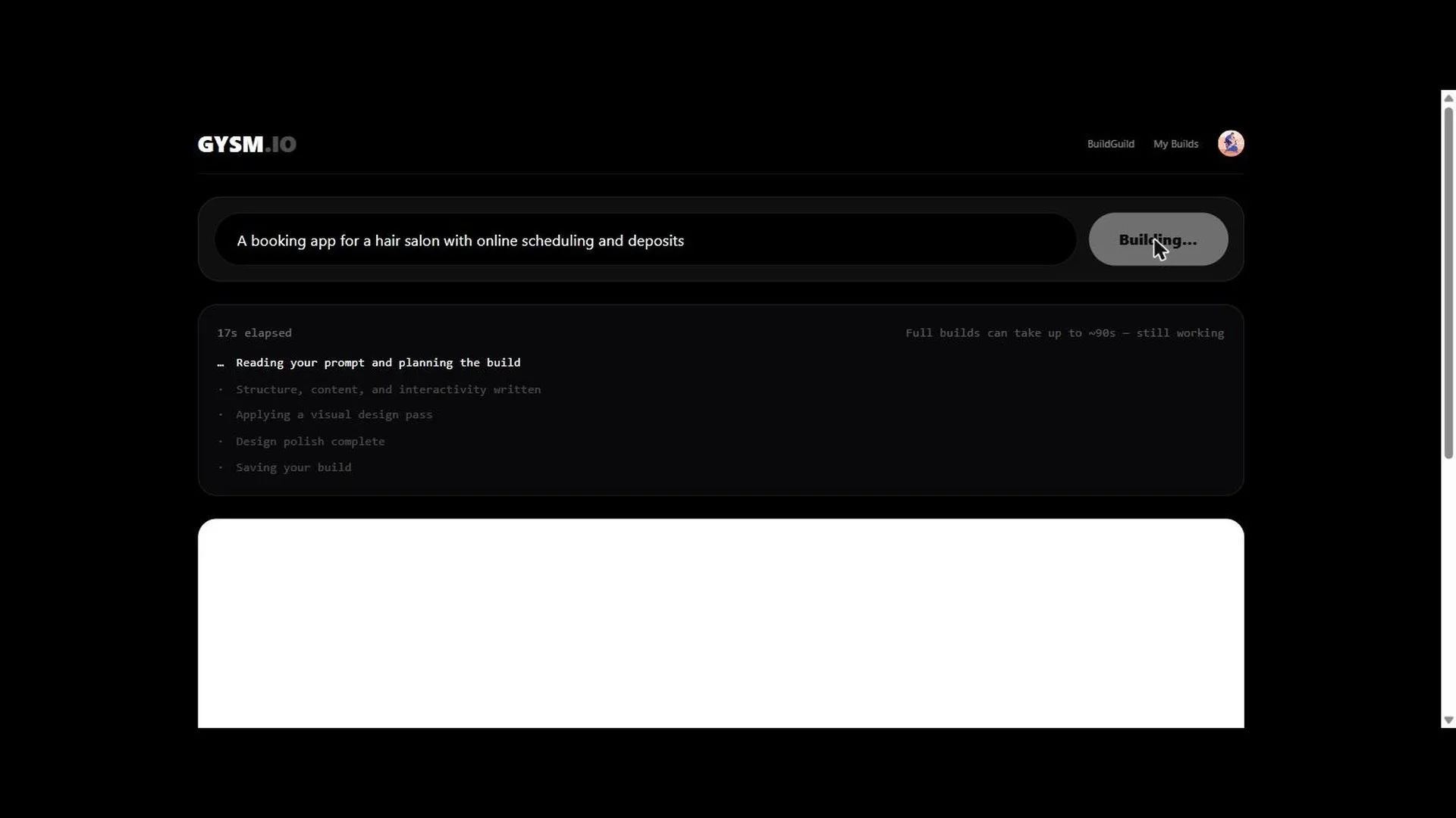 GYSM builder generating a booking app in real time