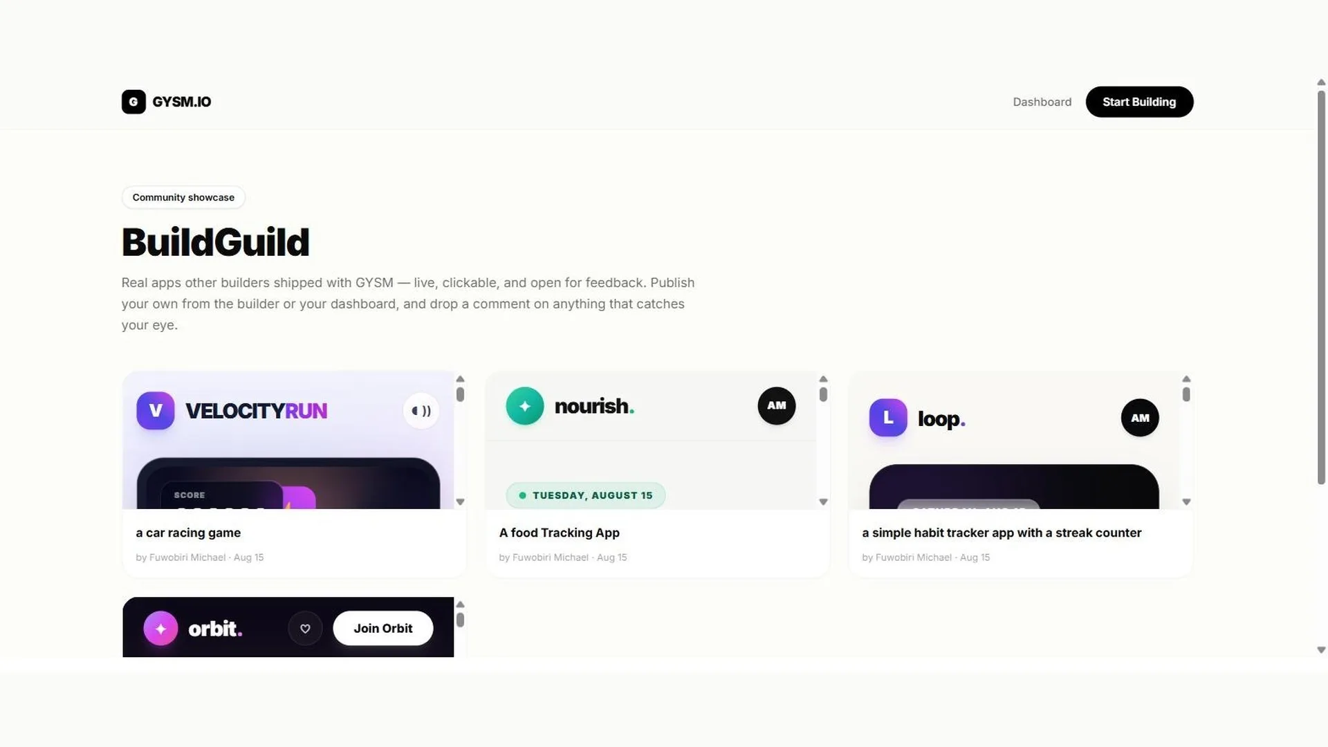 BuildGuild public gallery of SaaS apps built on GYSM